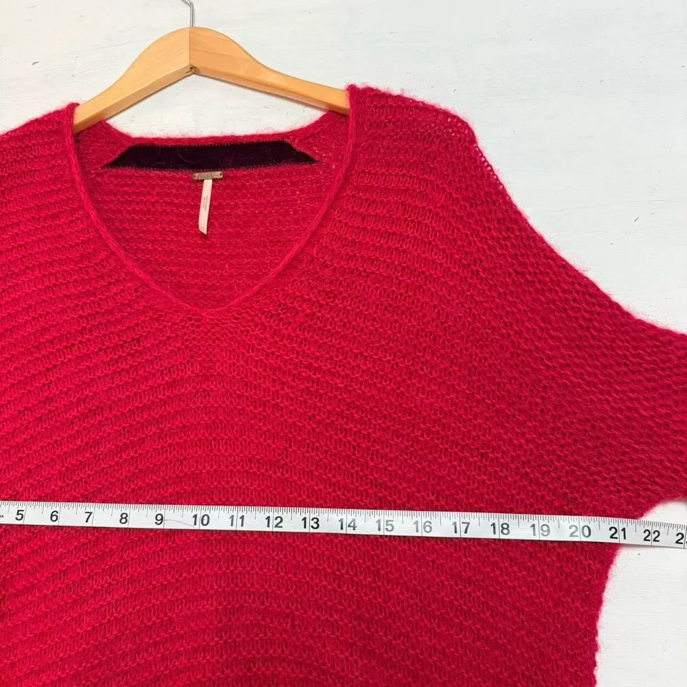 Free People All Mine Sweater Raspberry Red Alpaca Wool Cotton Cozy Oversize XS